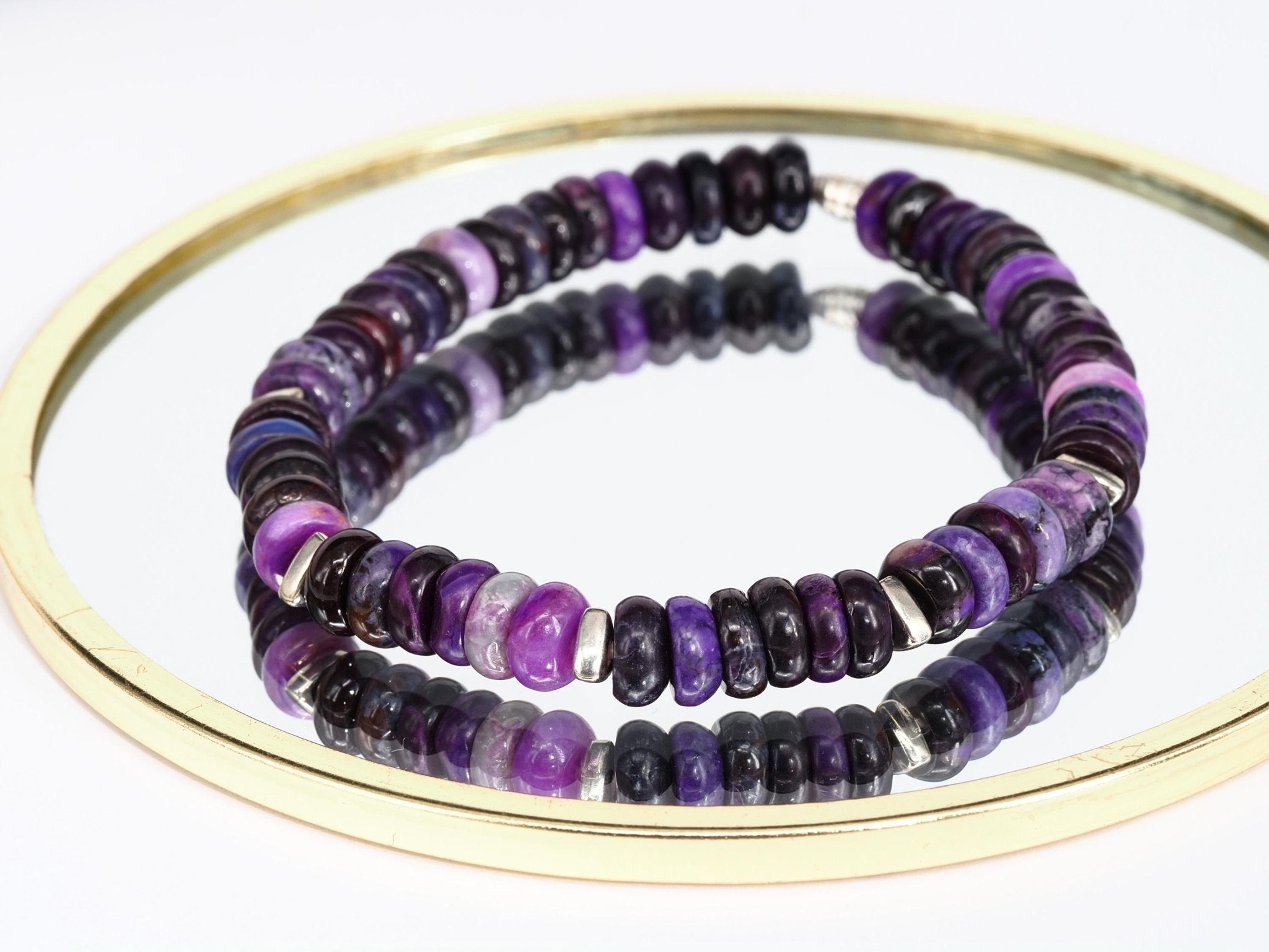 Sugilith Armband 100% Natur Edelstein Sterling Silber elastisch für Herren und Damen