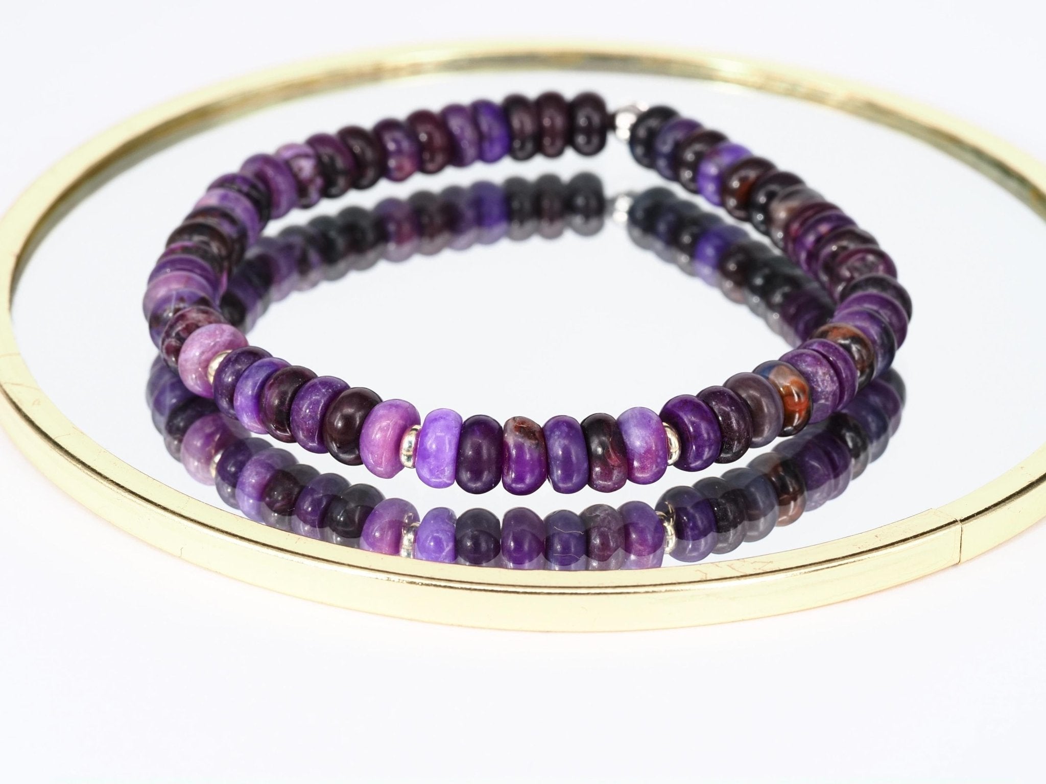 Sugilith Armband Sterling Silber elastisch für Herren und Damen