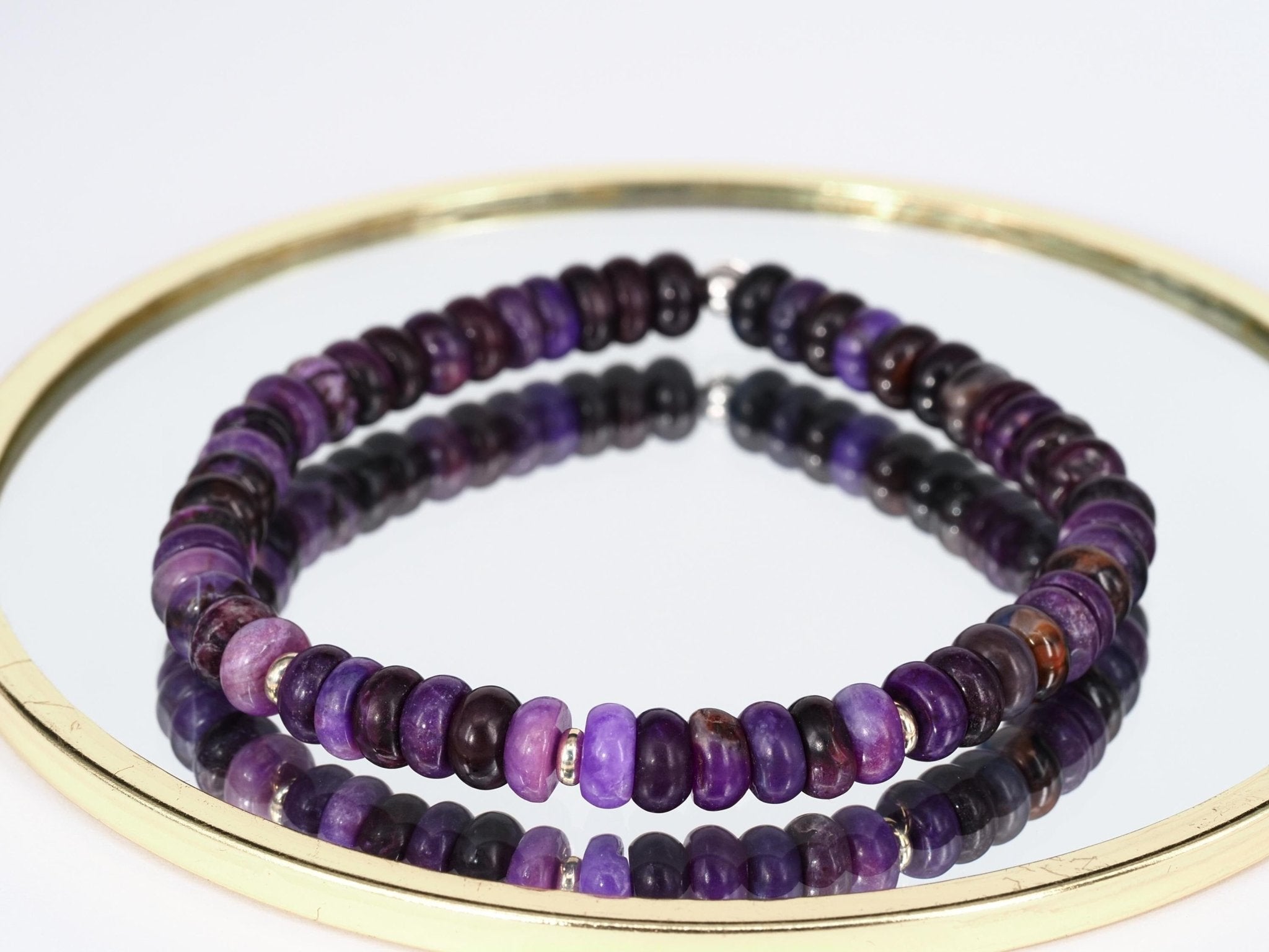 Sugilith Armband Sterling Silber elastisch für Herren und Damen