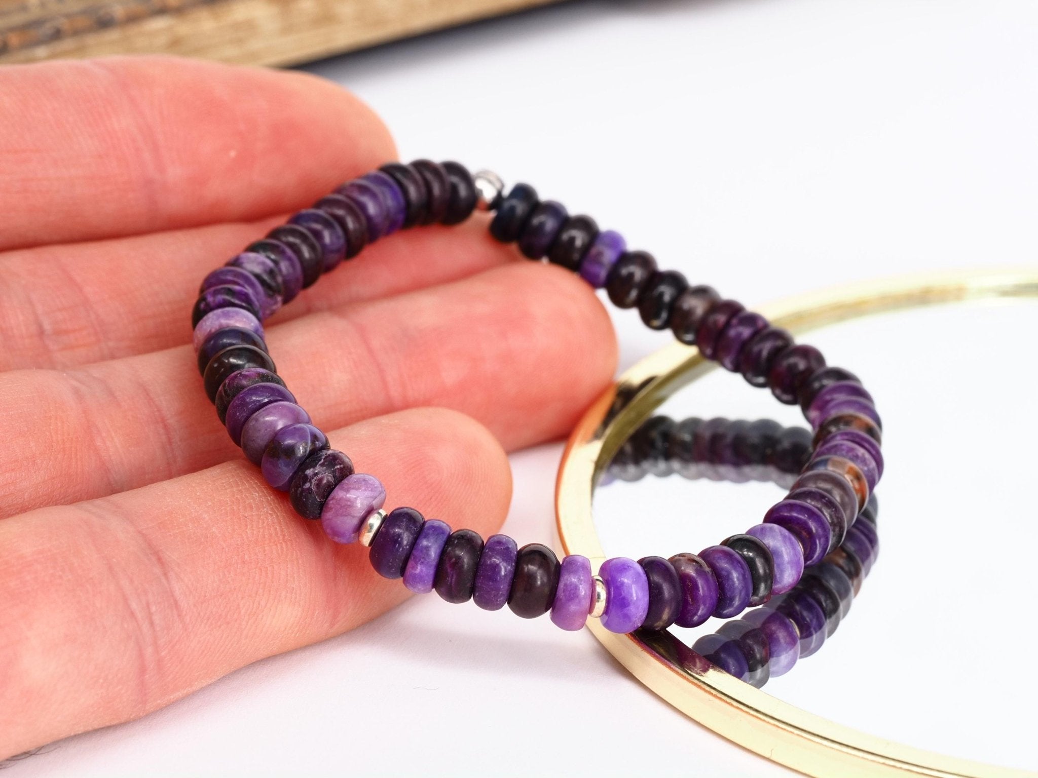 Sugilith Armband Sterling Silber elastisch für Herren und Damen