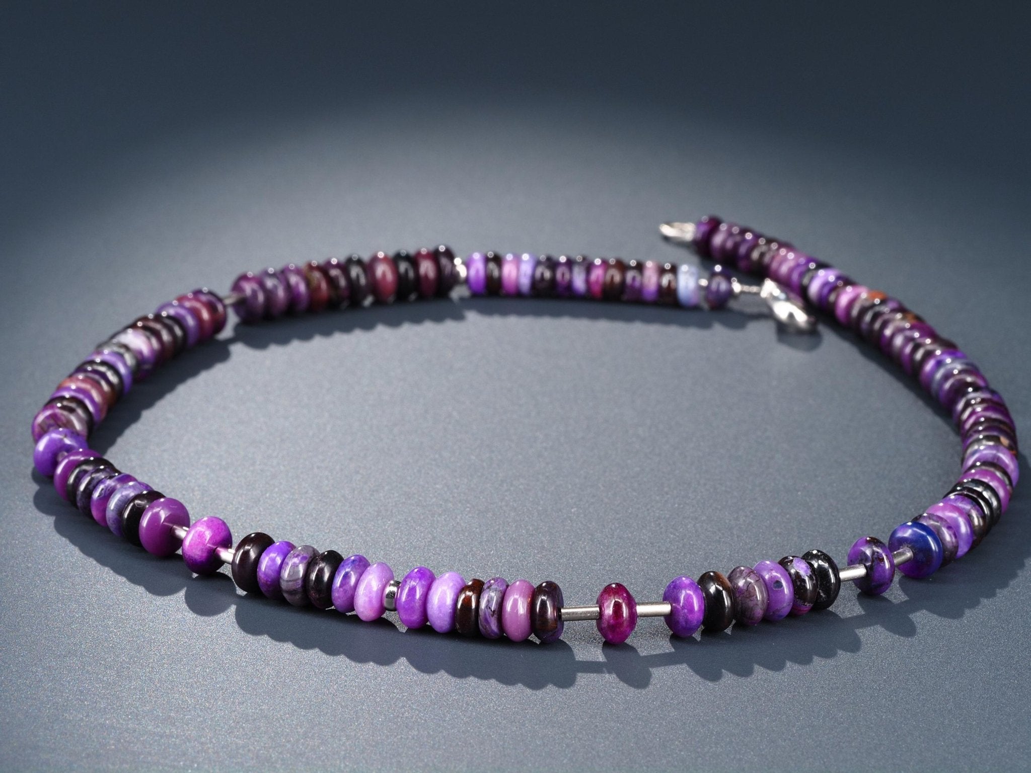 Sugilith Kette 100% echte Sugilit Halskette Rondelle Lila Edelstein Sterling Silber