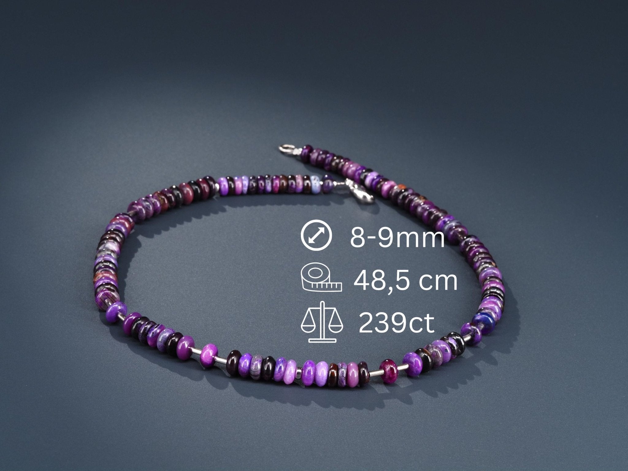 Sugilith Kette 100% echte Sugilit Halskette Rondelle Lila Edelstein Sterling Silber