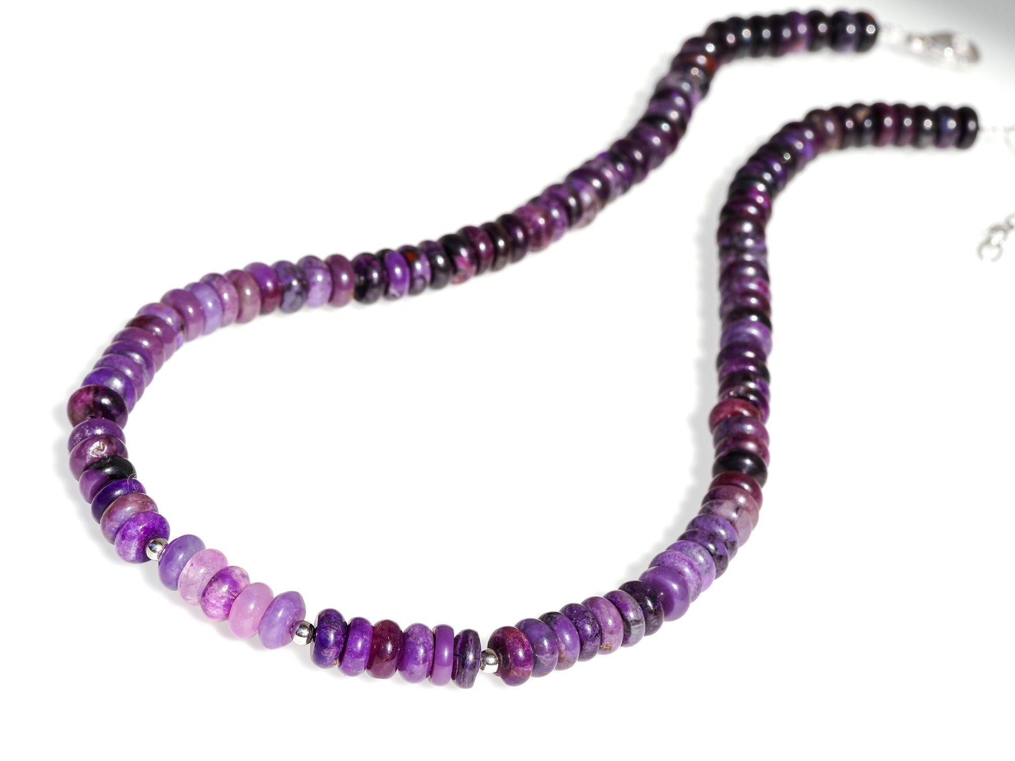 Sugilith Kette 100% Natürliche Edelsteine Sterling Silber Verschluss