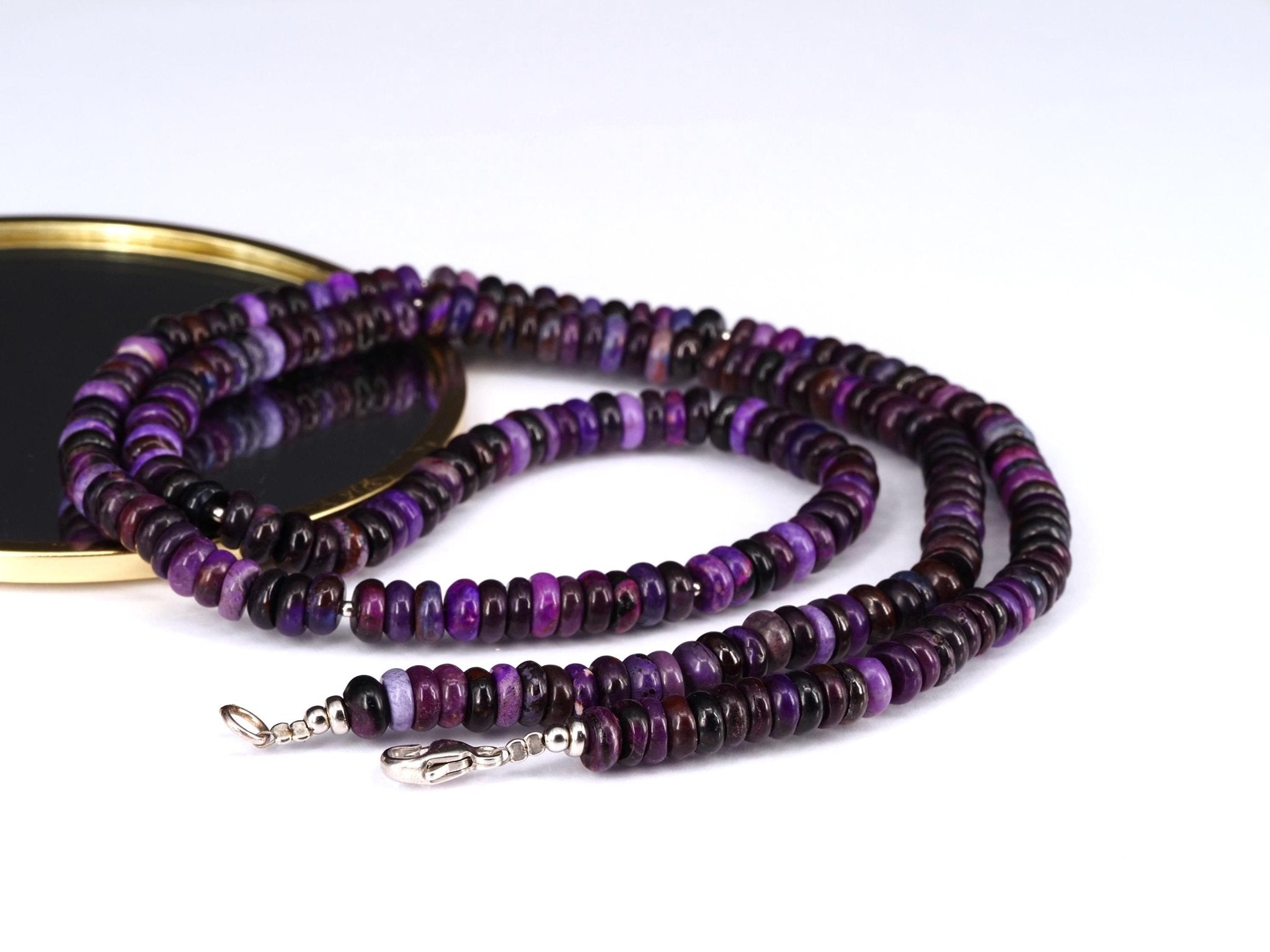 Sugilith Kette 100% Natur extra lange Halskette Sterling Silber