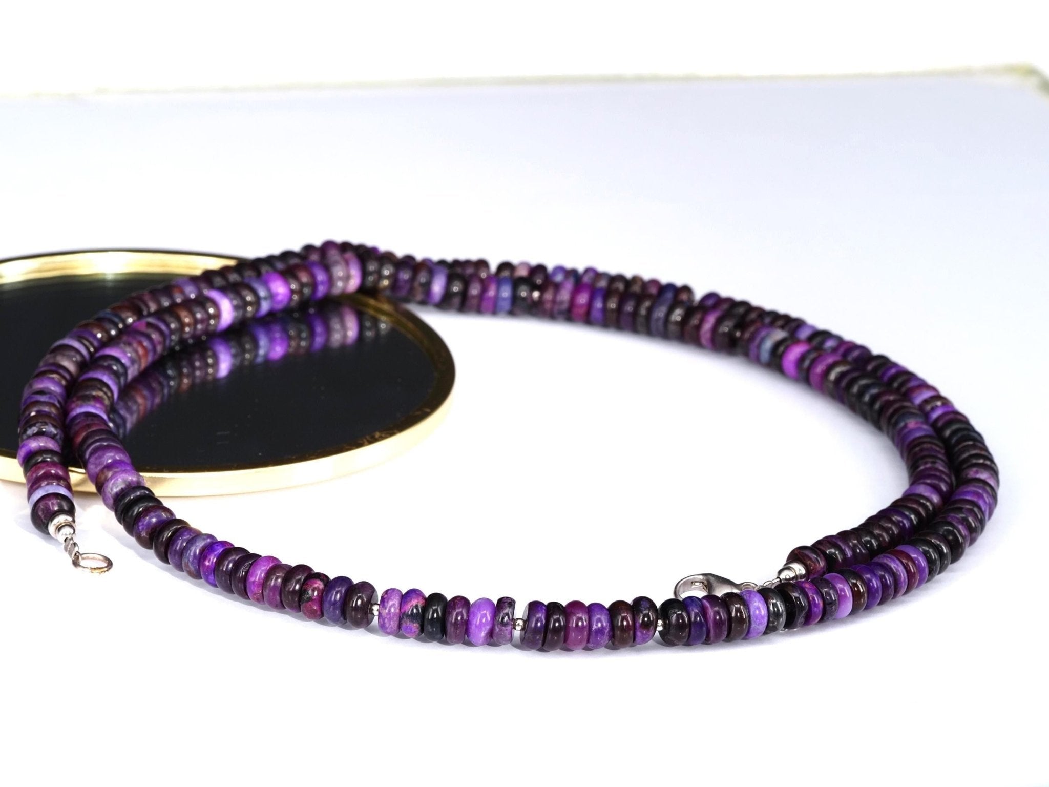 Sugilith Kette 100% Natur extra lange Halskette Sterling Silber