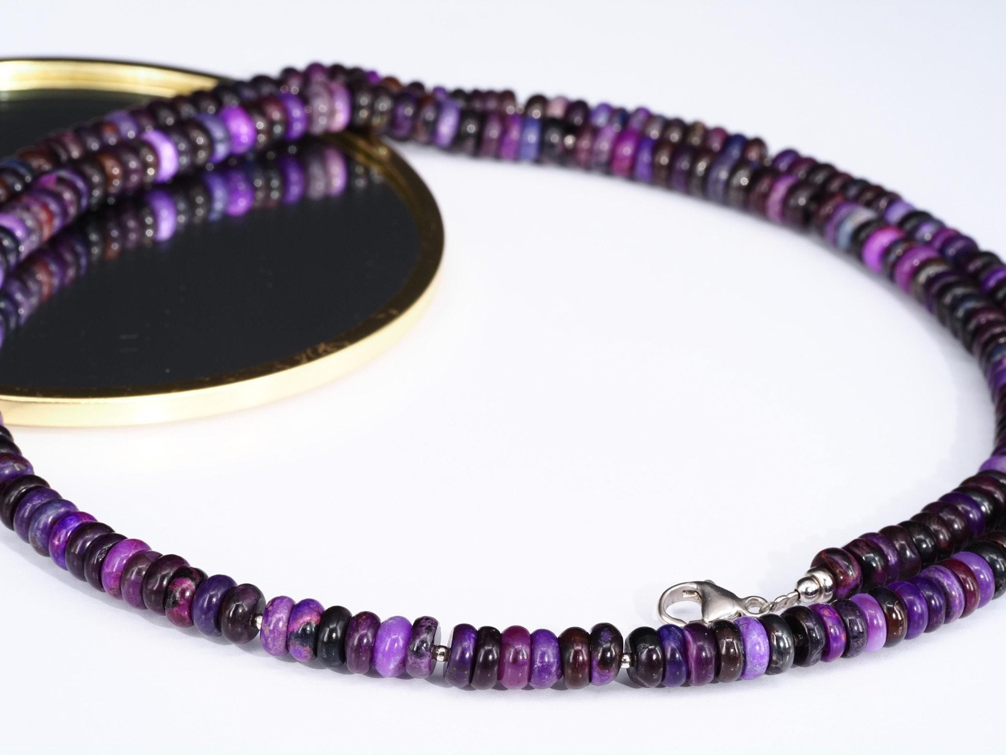 Sugilith Kette 100% Natur extra lange Halskette Sterling Silber