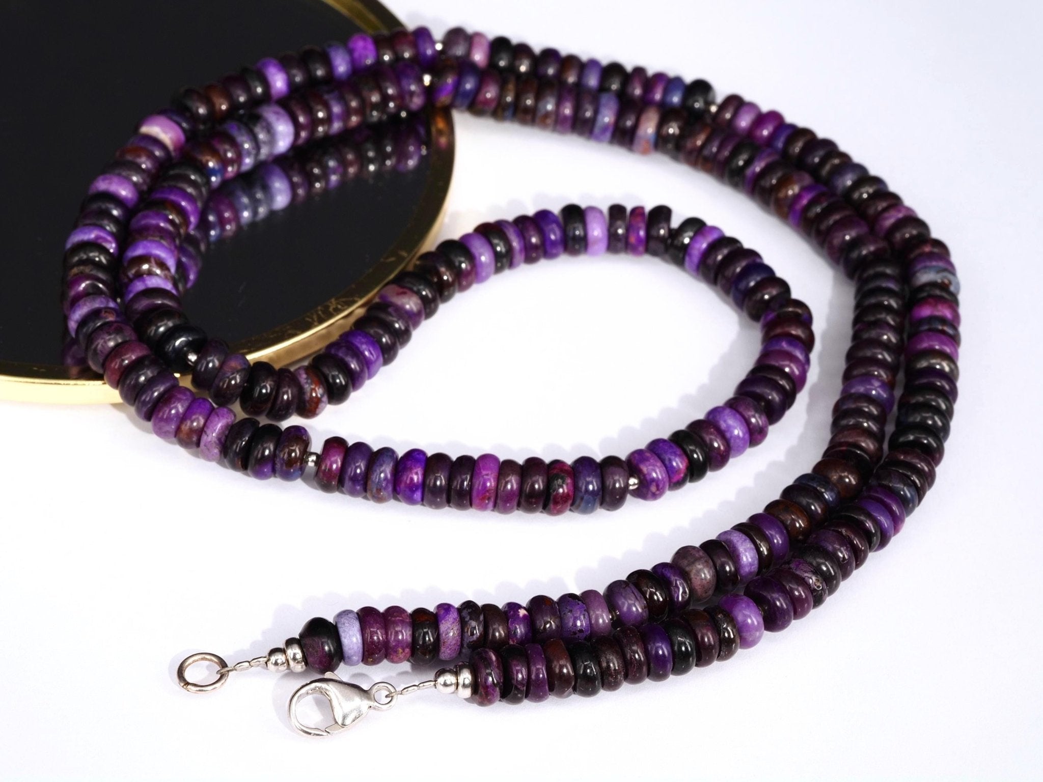 Sugilith Kette 100% Natur extra lange Halskette Sterling Silber