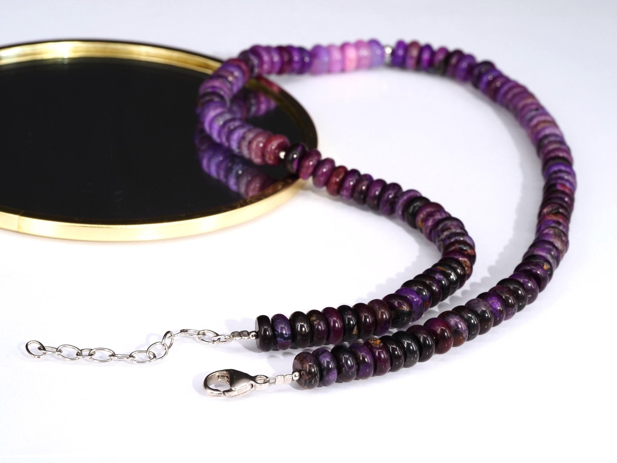 Sugilith Kette 100% Natürliche Edelsteine Sterling Silber Verschluss