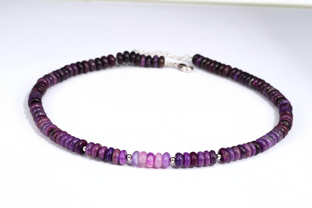 Sugilith Kette 100% Natürliche Edelsteine Sterling Silber Verschluss