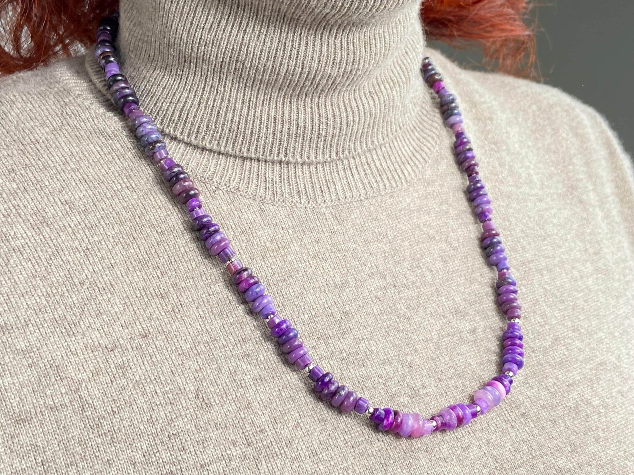 Sugilith Kette – seltene violette Edelsteinkette aus echtem Natur - Sugilith