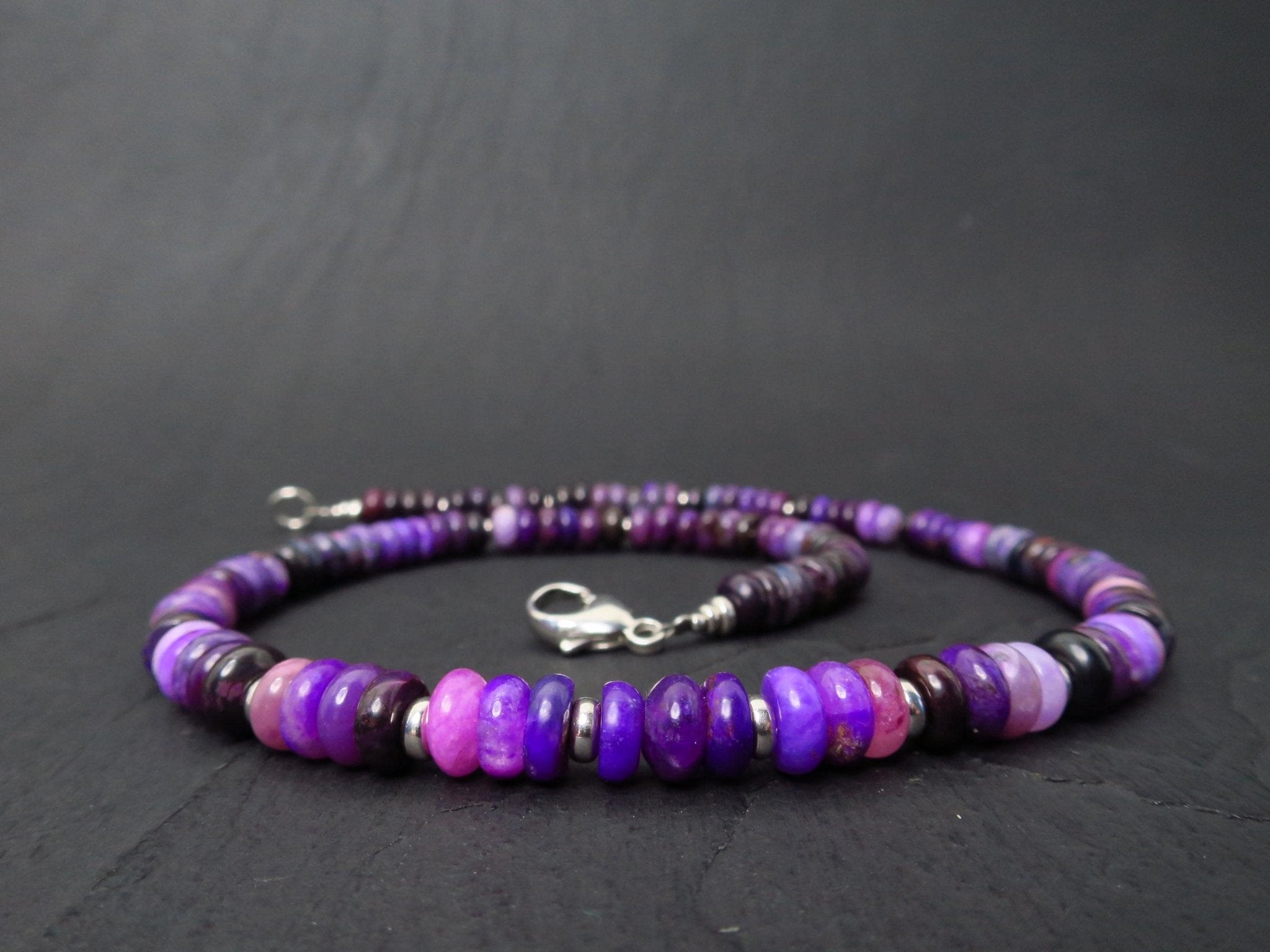Sugilith Kette Silber 48,5cm AAA Edelsteinkette