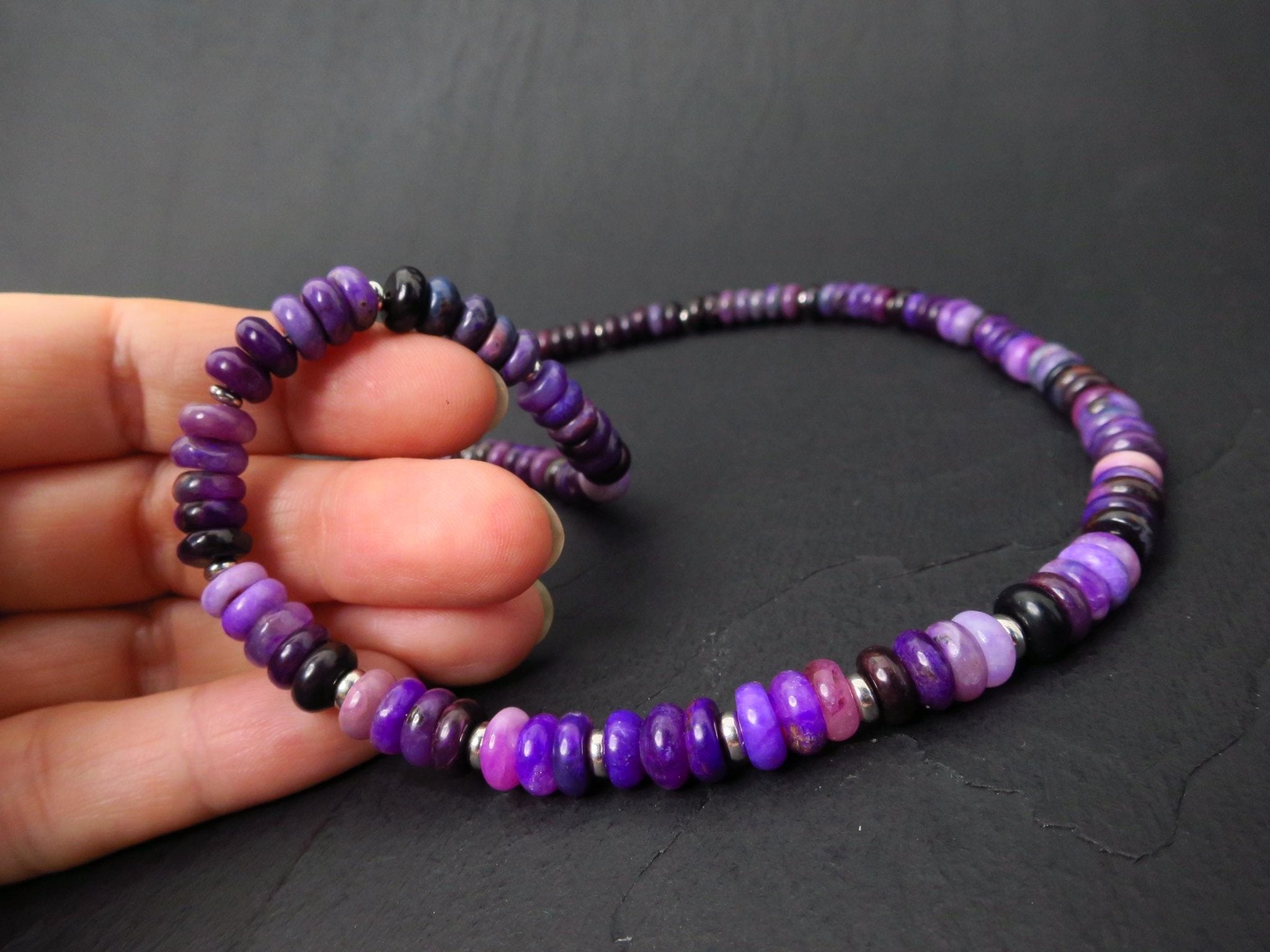 Sugilith Kette Silber 48,5cm AAA Edelsteinkette