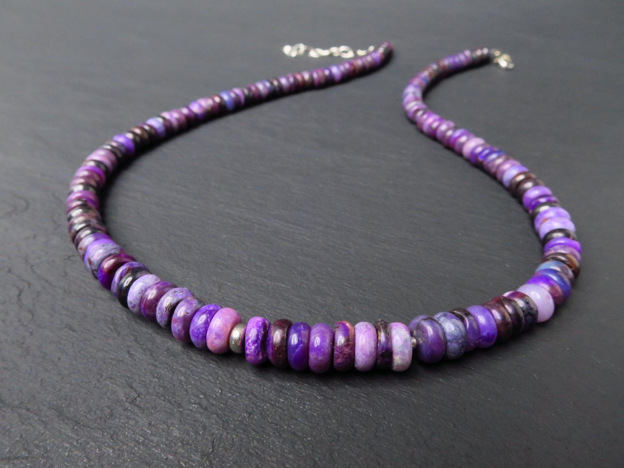 Sugilith Kette Silber lila 43,5cm echte Edelsteinkette