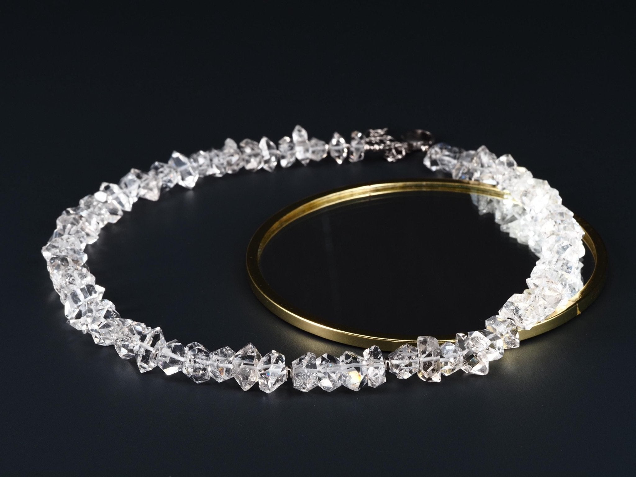 Supergroße Herkimer Diamant Halskette – kristallklare Doppelender Quarz Kristalle mit Silber