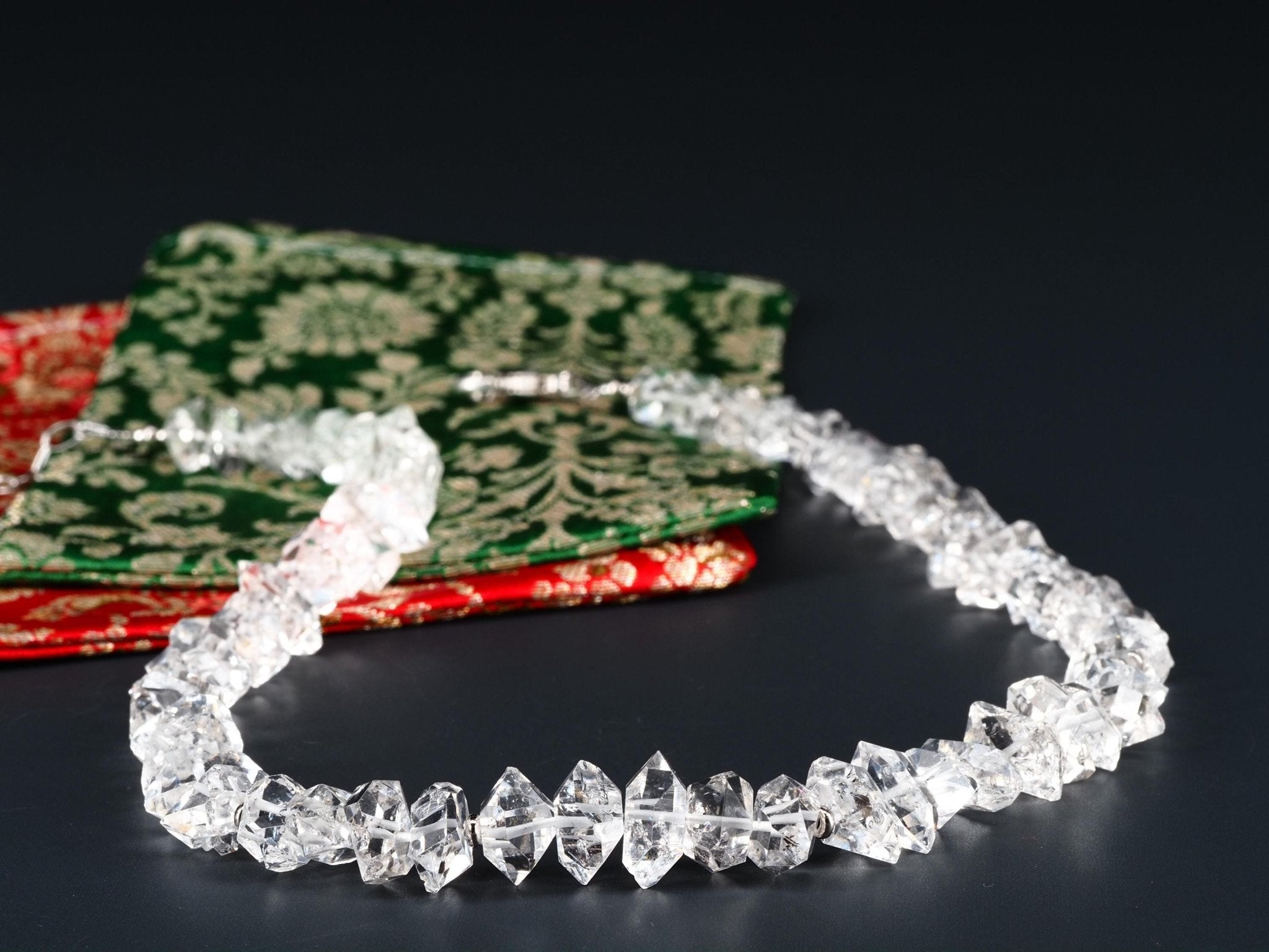 Supergroße Herkimer Diamant Halskette – kristallklare Doppelender Quarz Kristalle mit Silber