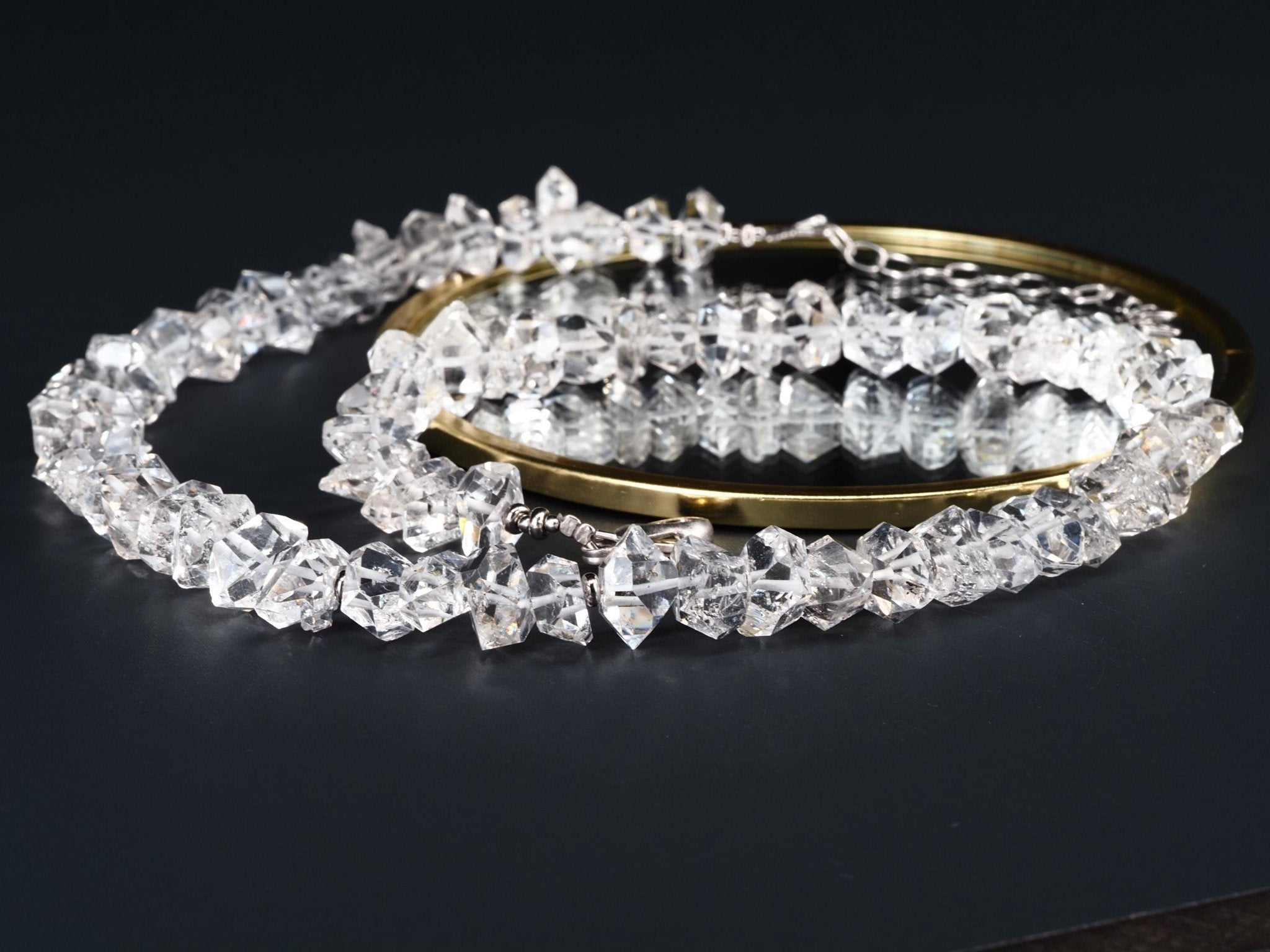 Supergroße Herkimer Diamant Halskette – kristallklare Doppelender Quarz Kristalle mit Silber