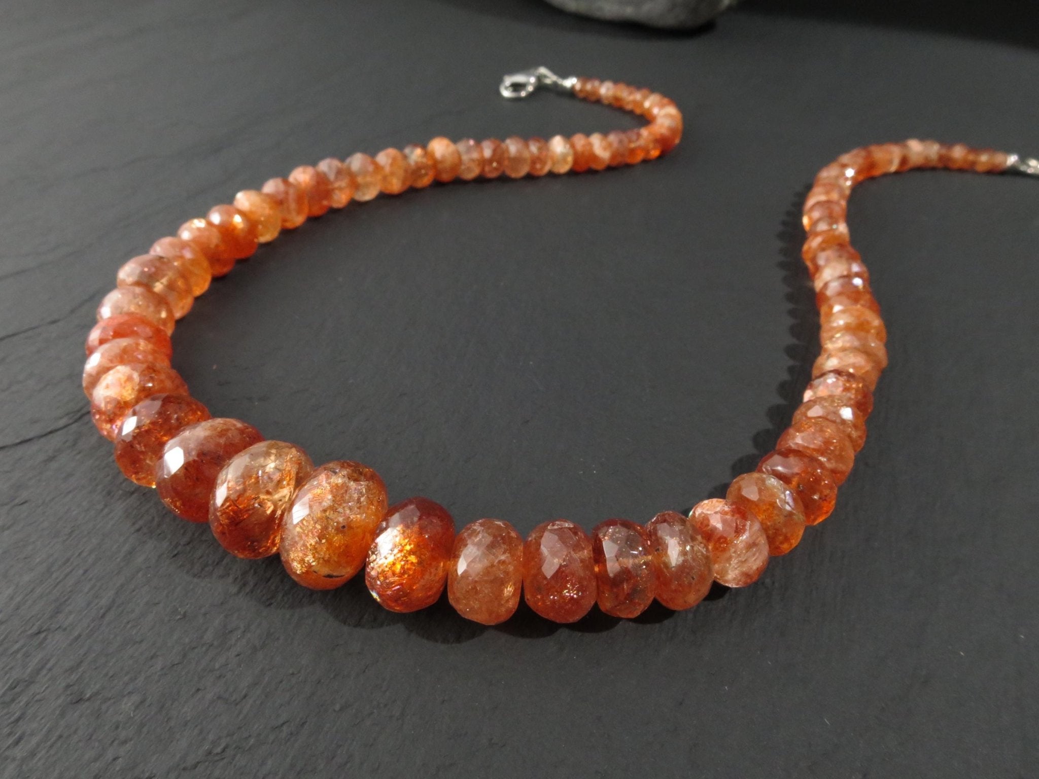 Tansania Sonnenstein Kette orange 925 Silber Verschluss