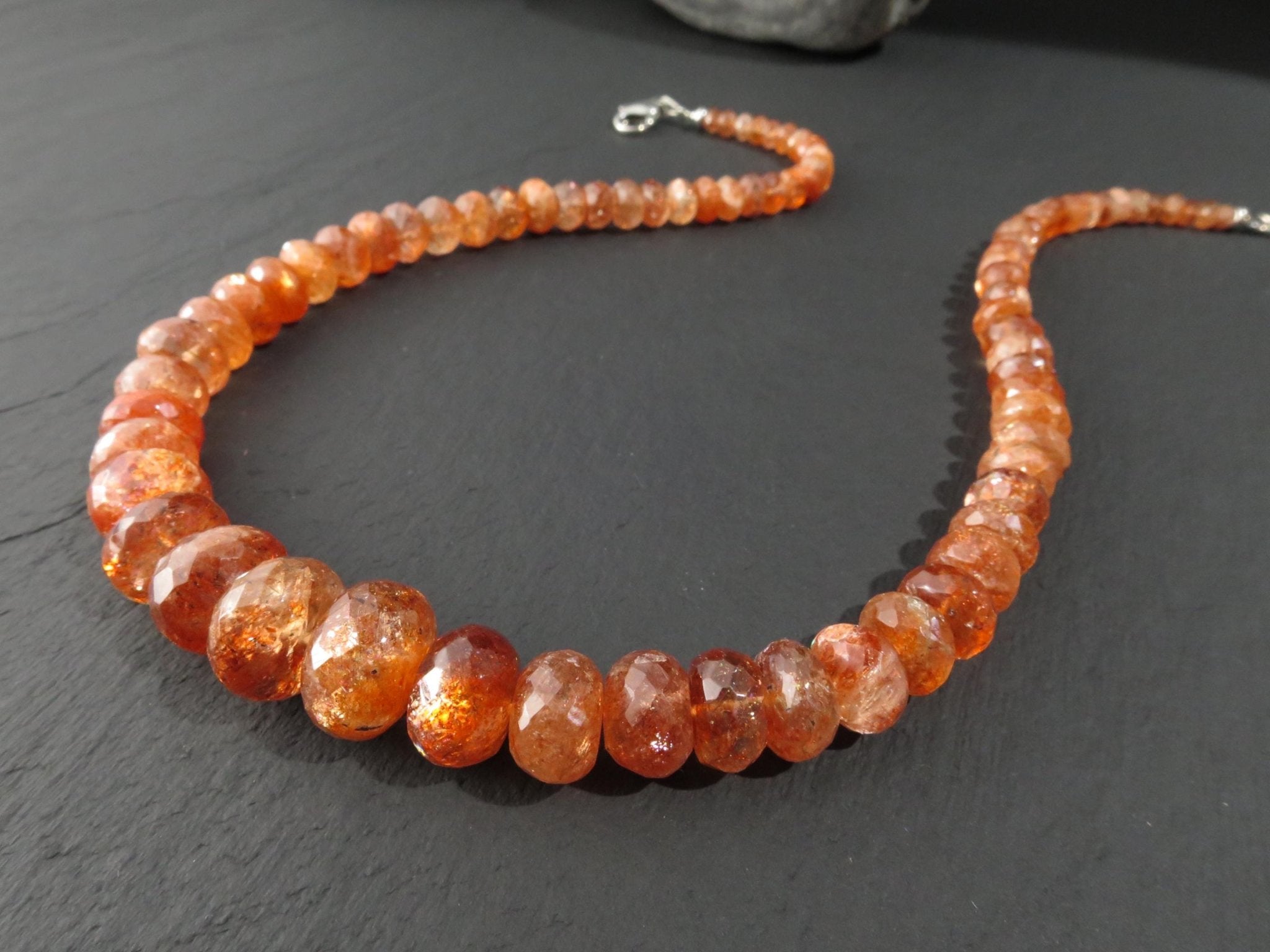 Tansania Sonnenstein Kette orange 925 Silber Verschluss