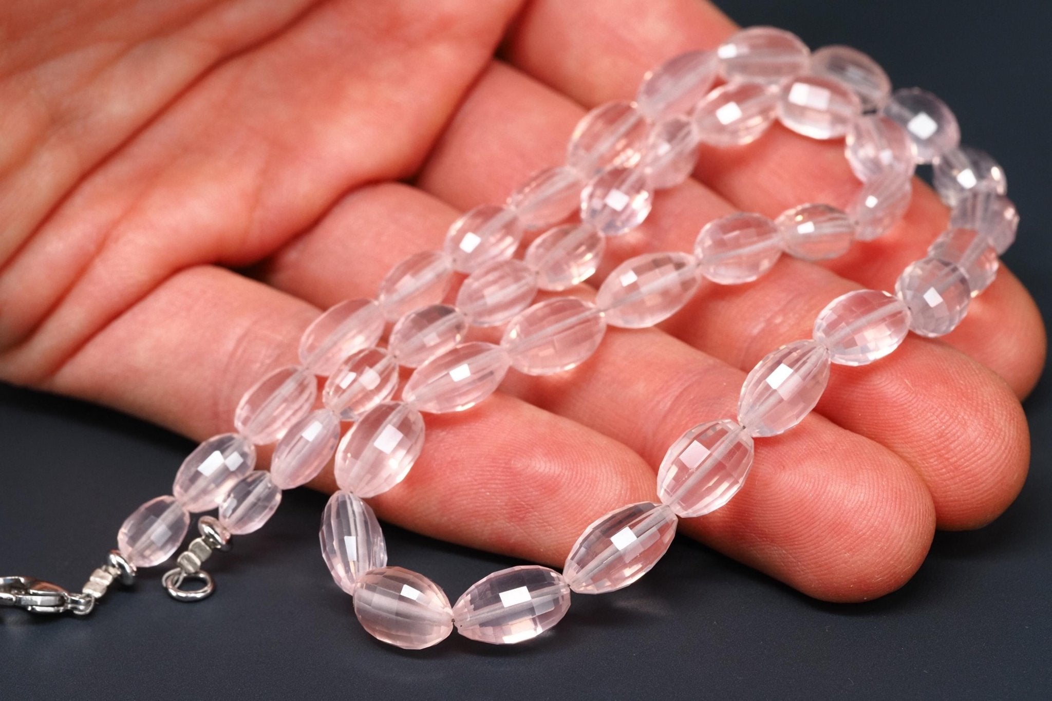 Top Rosenquarz Edelstein Kette 925 Silber Verschluss