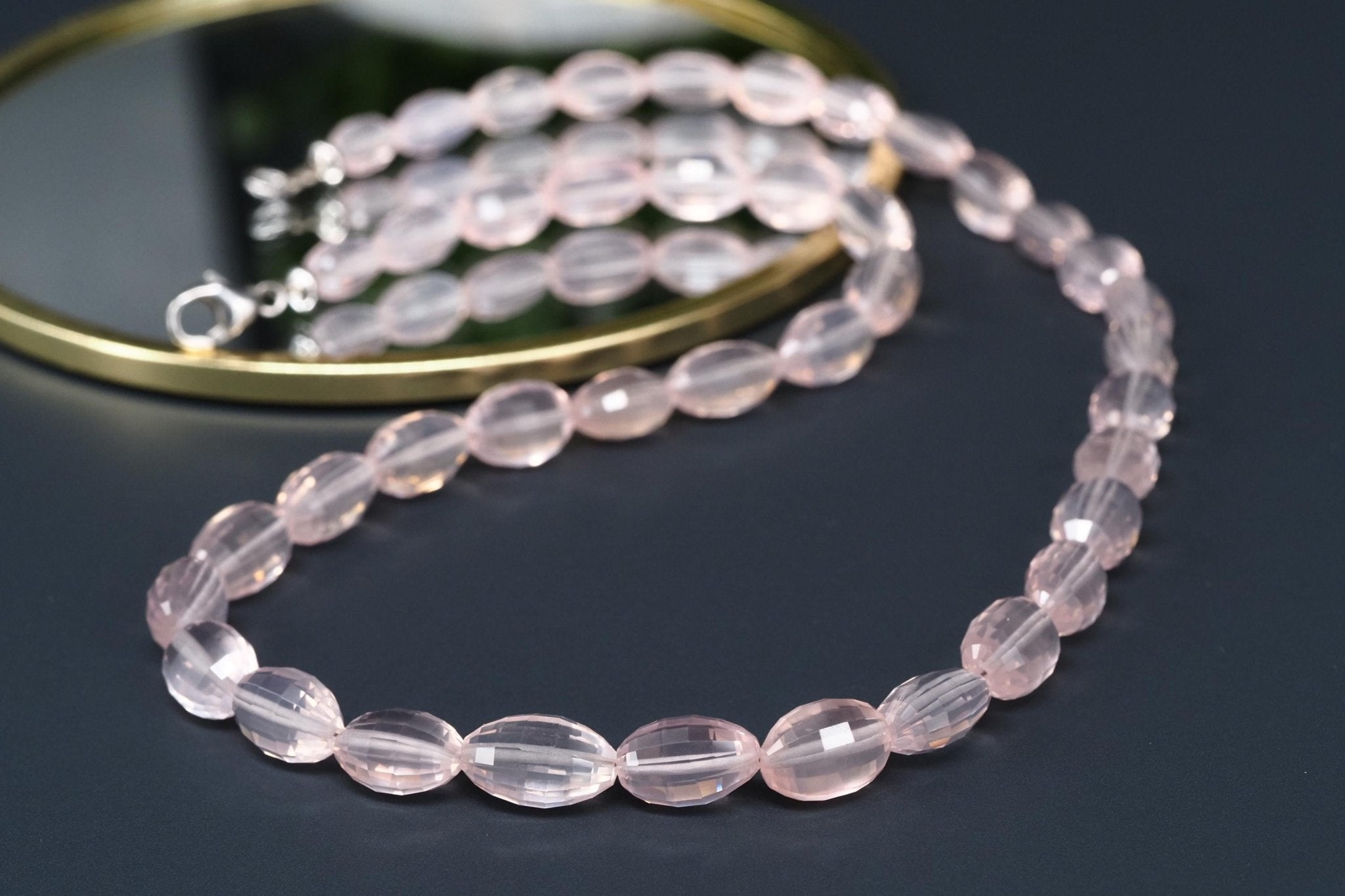 Top Rosenquarz Edelstein Kette 925 Silber Verschluss