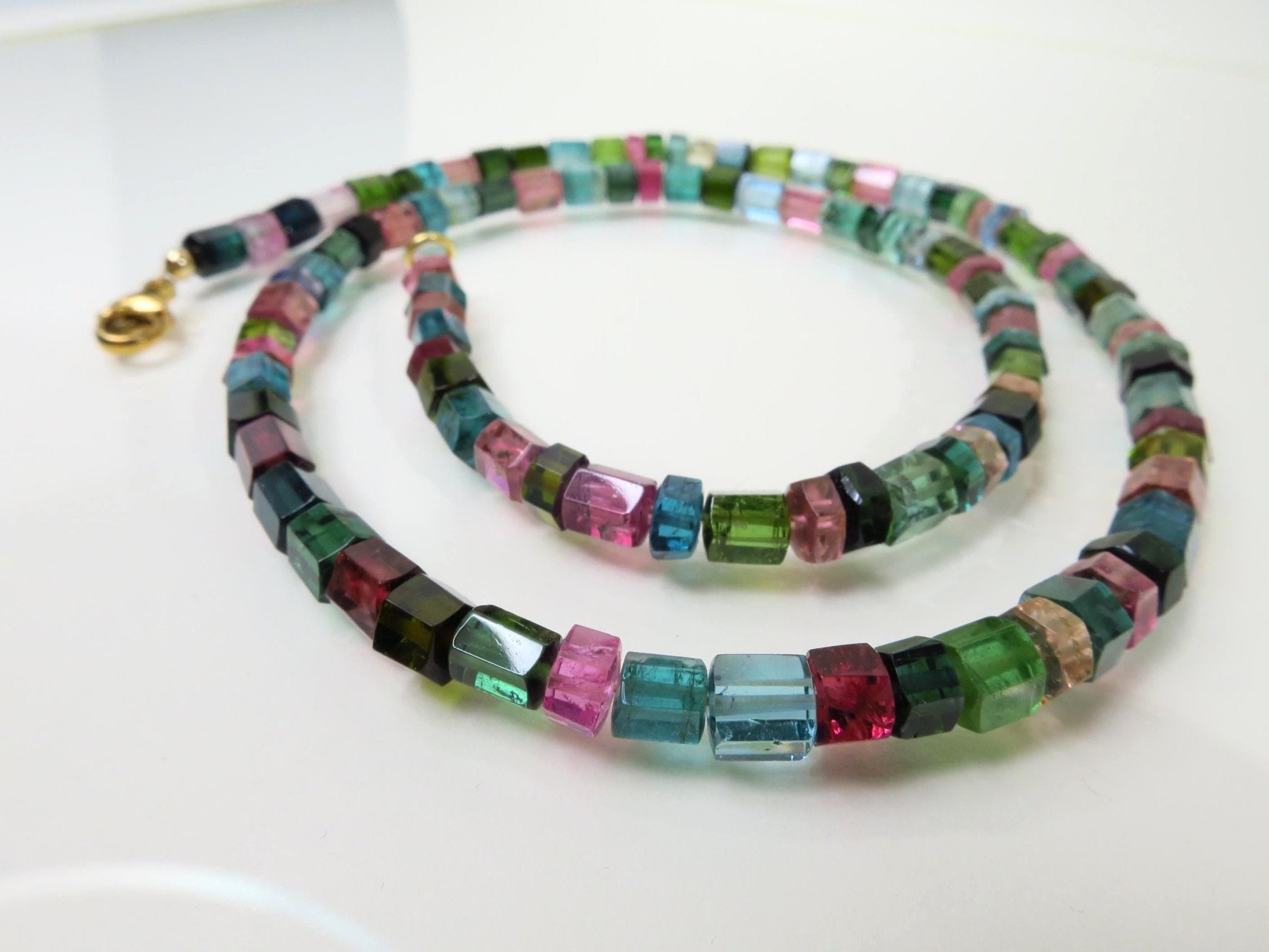 Turmalin Halskette blau rosa Edelstein Collier 9ct Gold