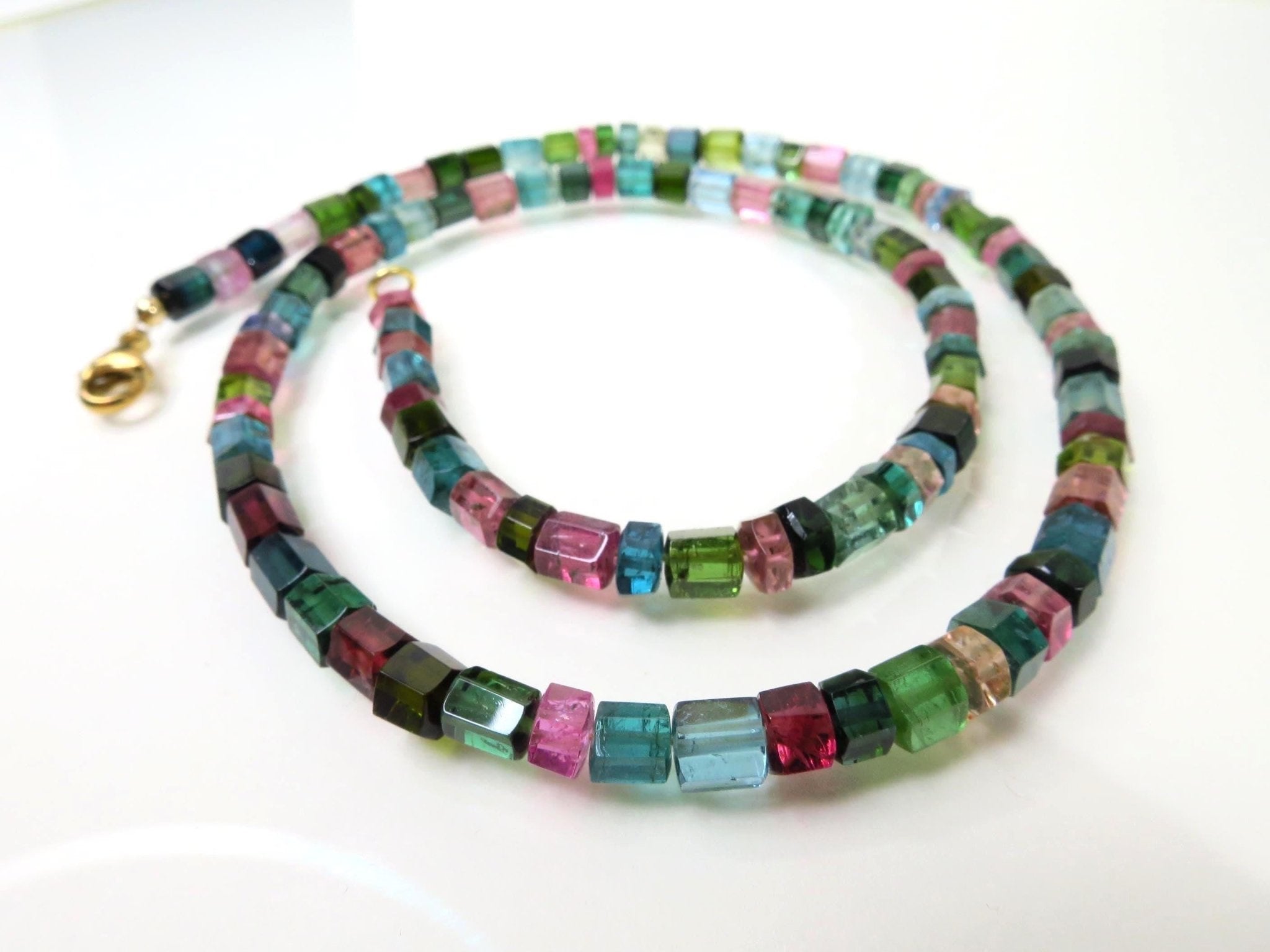 Turmalin Halskette blau rosa Edelstein Collier 9ct Gold
