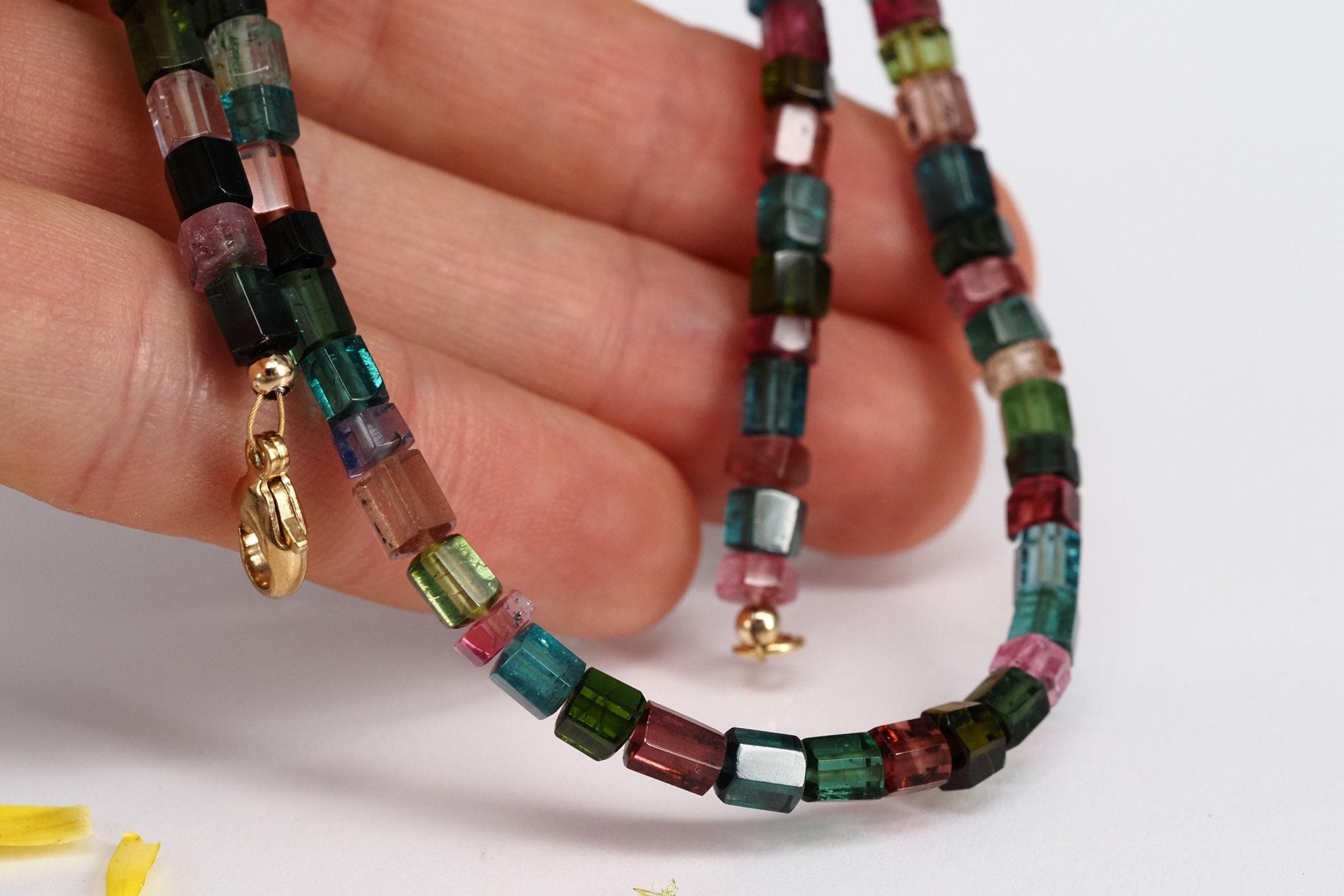 Turmalin Halskette blau rosa Edelstein Collier 9ct Gold