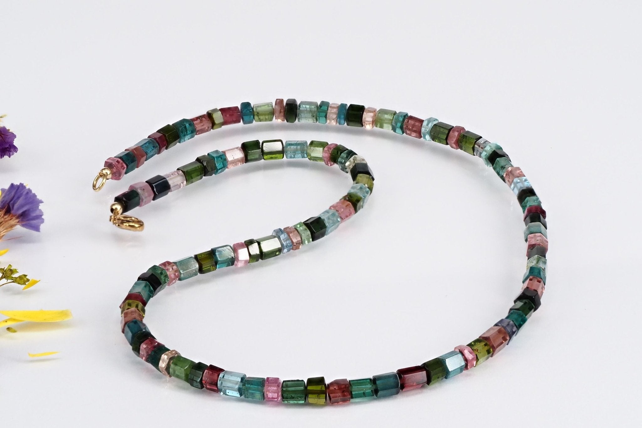 Turmalin Halskette blau rosa Edelstein Collier 9ct Gold