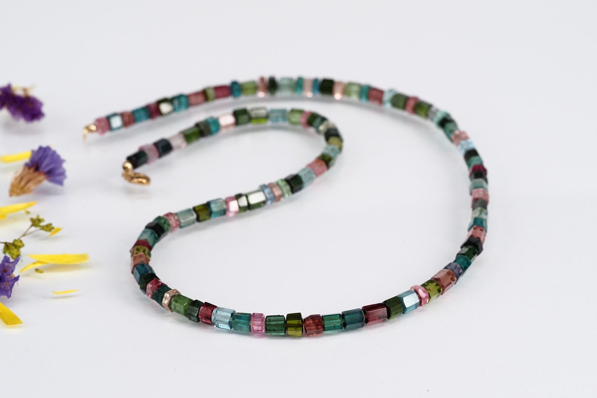 Turmalin Halskette blau rosa Edelstein Collier 9ct Gold