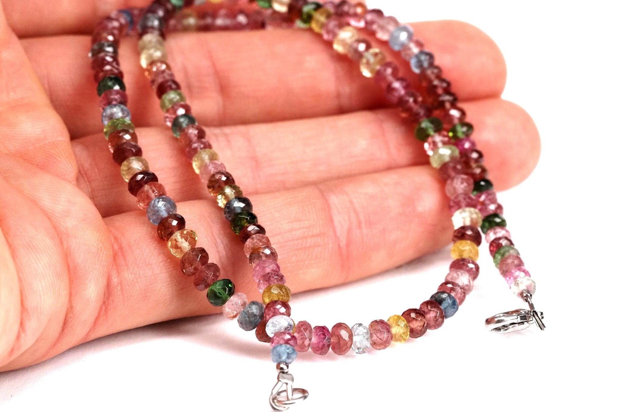 Turmalin Halskette blau rosa Edelstein Collier Multicolor