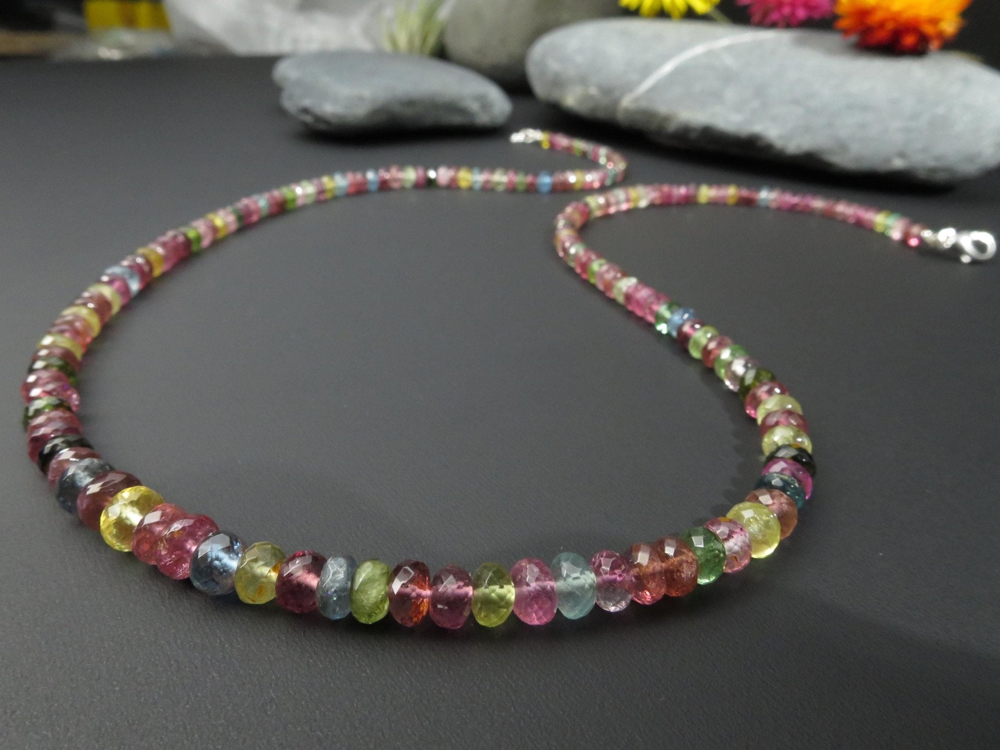 Turmalin Kette blau rosa gelb grünes Edelstein Collier