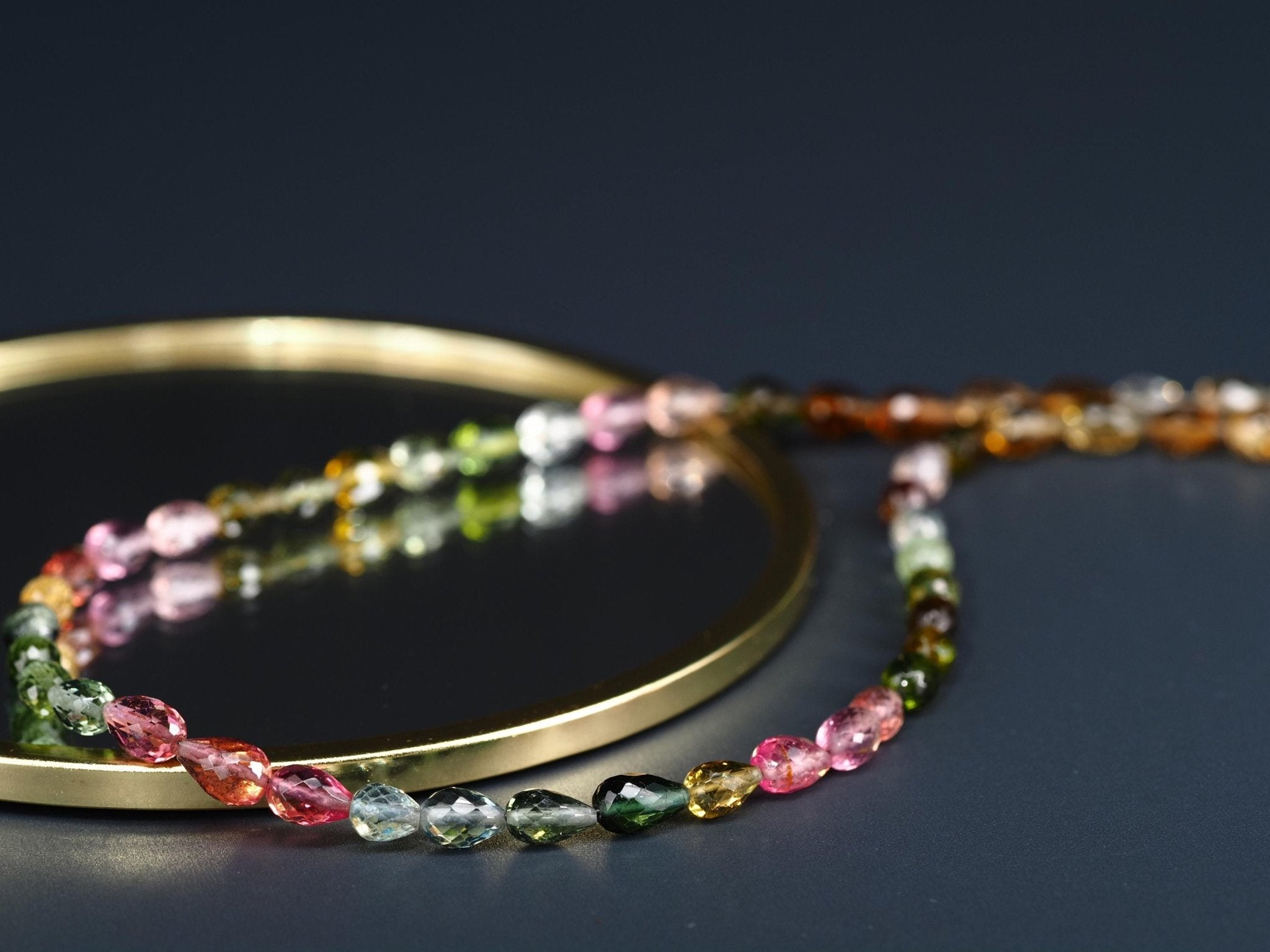 Turmalin Kette grün rosa gelb facettiert Tropfen Silber