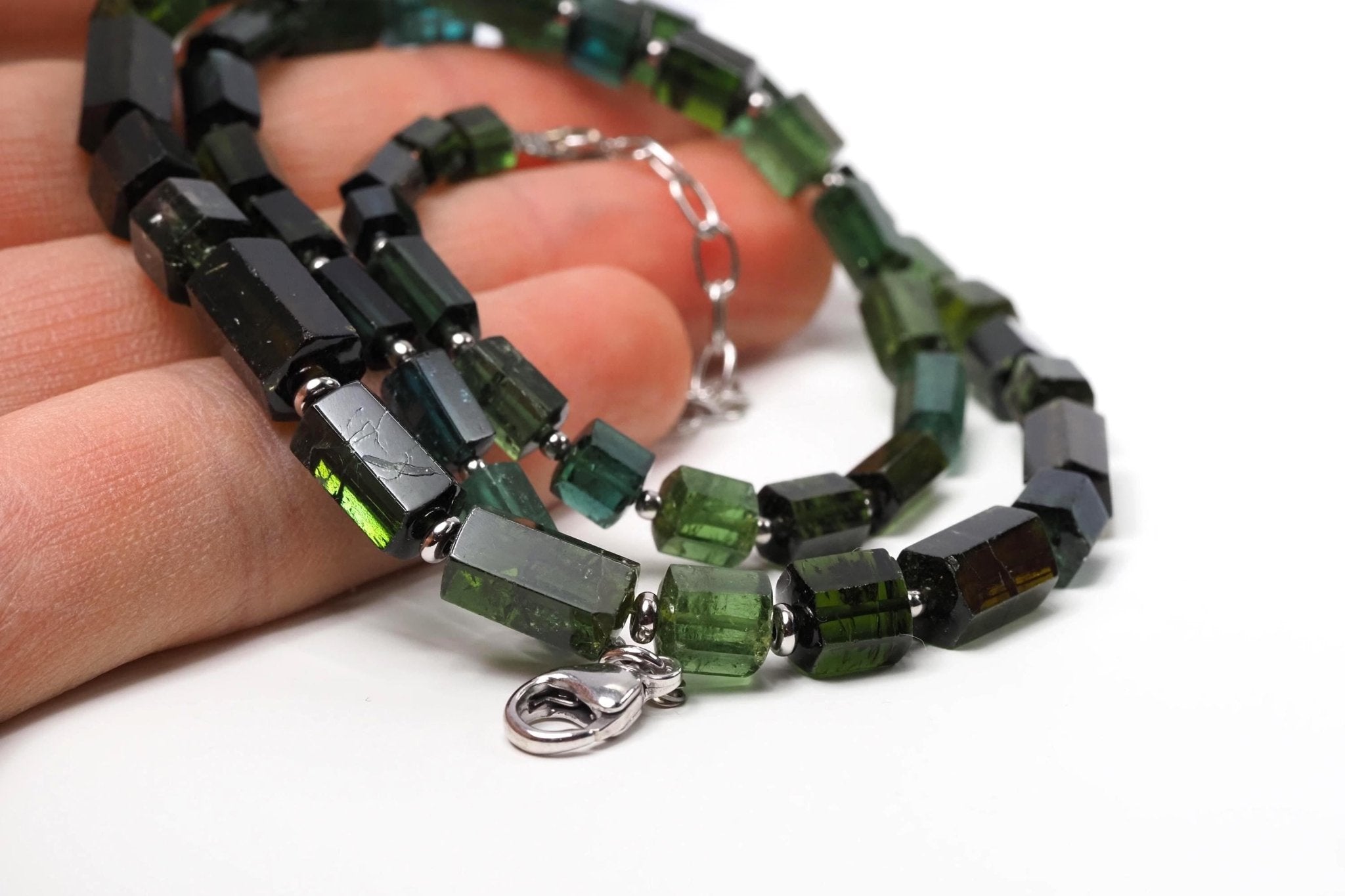 Turmalin Kristall Kette grün Sterling Silber Verschluss